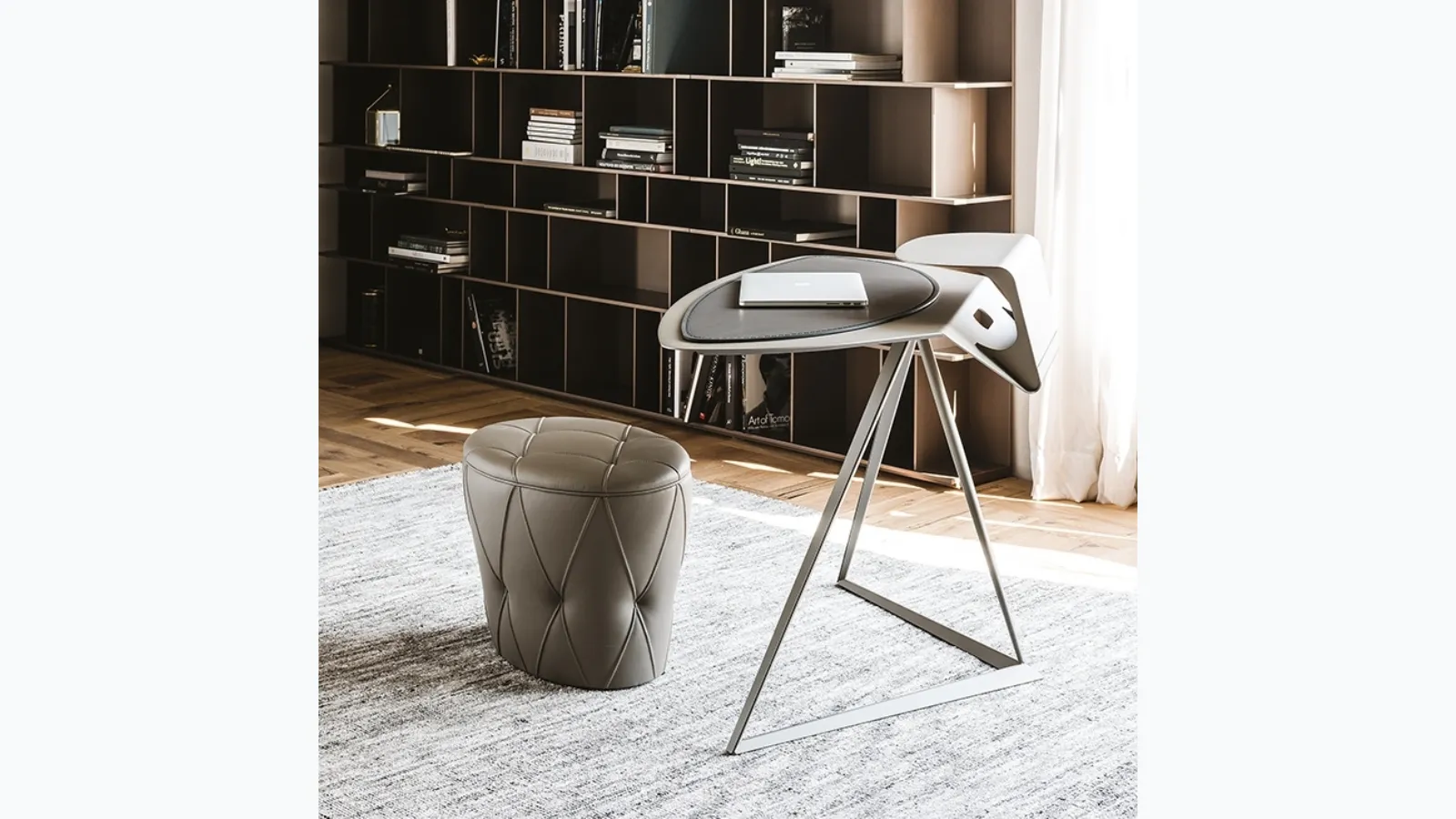 Operational steel and leather Storm desk by Cattelan Italia.