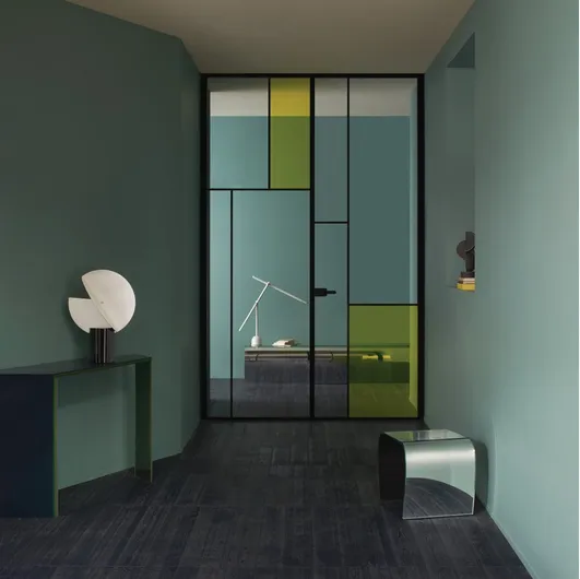 Sherazade Double Swing Plain Patchwork interior door by Glas Italia.