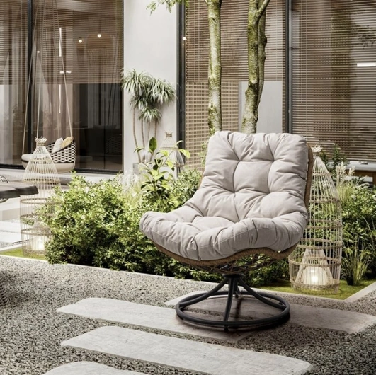 Azores armchair in steel, synthetic fiber, and upholstered fabric by Bizzotto