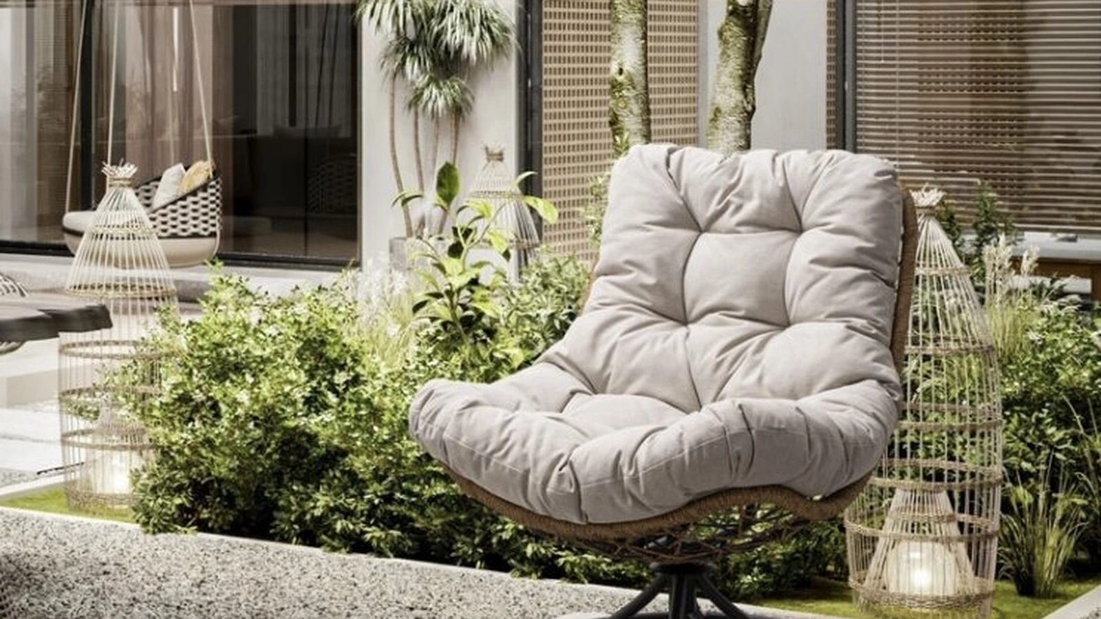 Azores armchair in steel, synthetic fiber, and upholstered fabric by Bizzotto