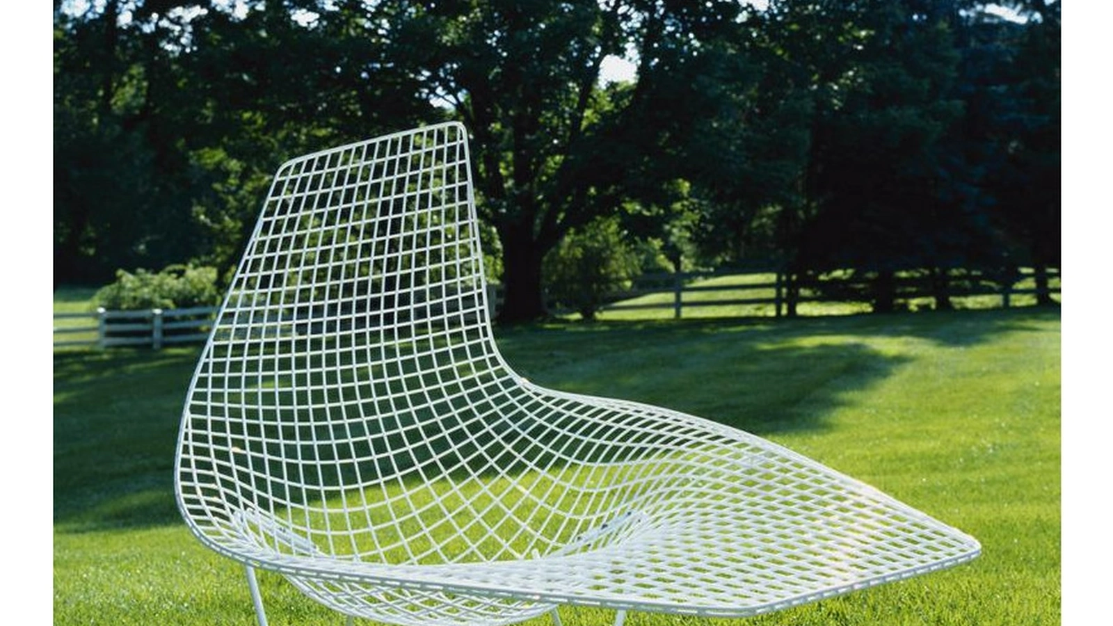 Bertoia Asymmetric Chaise lounge chair in metal by Knoll.