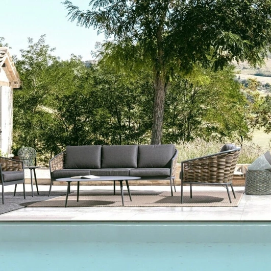 Maribela Lounge Set in Aluminum and Synthetic Fiber Weave by Bizzotto