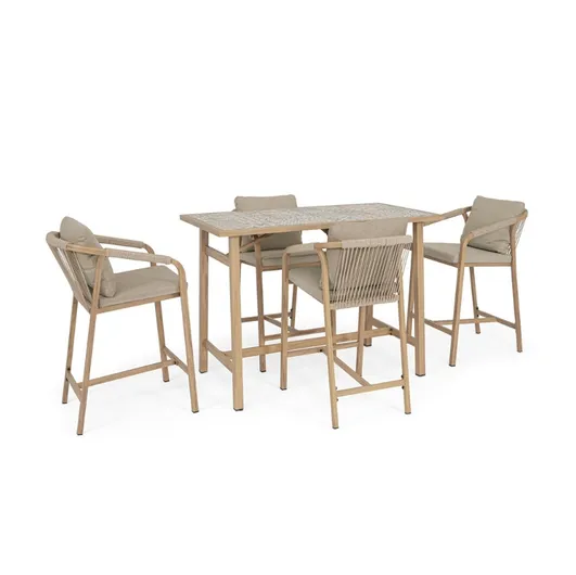 Kalimera Table and Stools Set in Wood-Effect Aluminum by Bizzotto