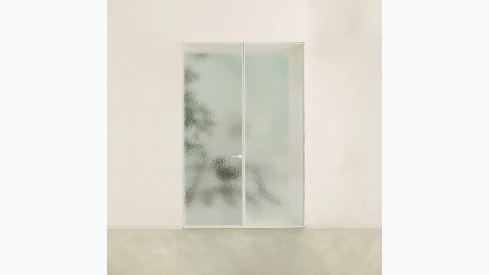 The Aladin Double Swing Plain Duo interior door in glass with an aluminum frame by Glas Italia.
