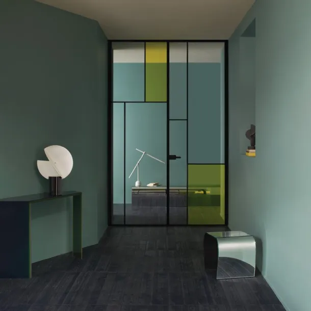 Sherazade Double Swing Plain Patchwork interior door by Glas Italia.